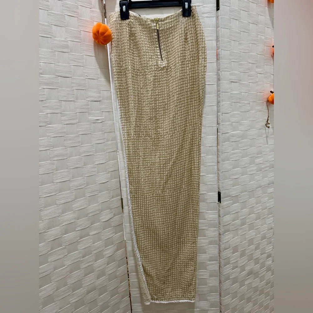 PrettyLittleThing Gold Sequin Sheer High Split Maxi Skirt Size 4